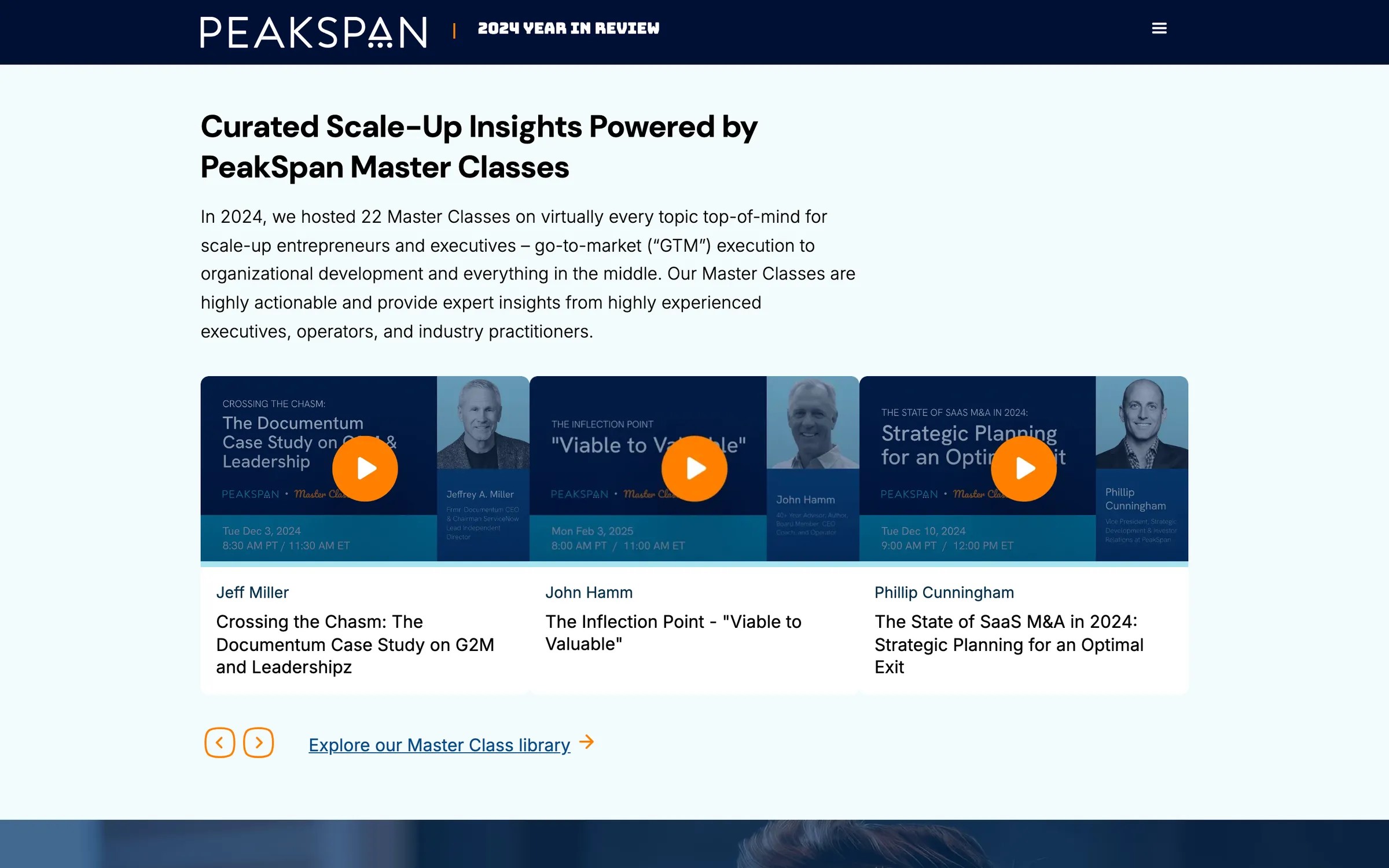 2024 Year in Review: the Master Classes section with a carousel of recorded classes